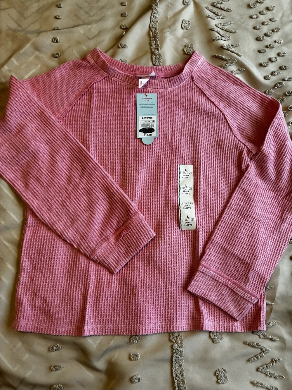 Cat & Jack Pink Waffle Knit Crewneck Top